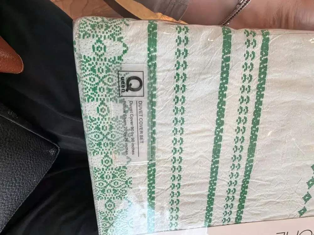 Madeluo Green on Green geometric Striped Pattern Duvet Cover Set Queen New